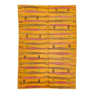 Handmade Turkish Vintage Wool Rug in Goldenrod With Geometric Design For Sale