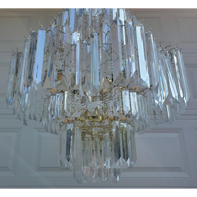 Metal Seven Tier Lucite and Brass Waterfall Chandelier Circa 1970s For Sale - Image 7 of 13