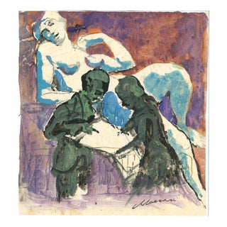 Mino Maccari, Couple, Nude, Mixed Media Drawing, 1960s For Sale