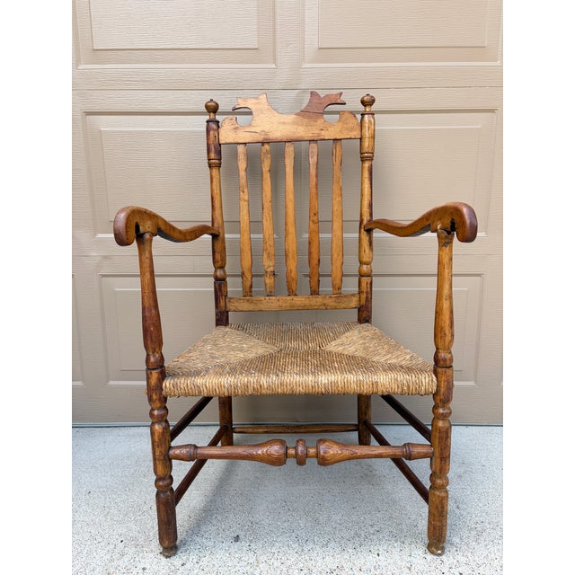 Early 19th Century New England Maple & Ash Armchair With Rush Seat For Sale - Image 4 of 14
