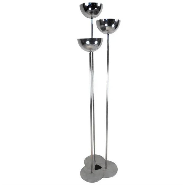 Vintage Mid 20th Century Modern Three Head Chrome Floor Lamp For Sale - Image 4 of 4