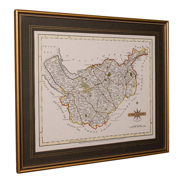 Vintage County Map of Cheshire, English, After John Cary, Cartography Interest For Sale