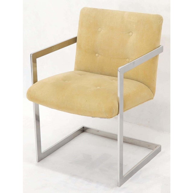 Cream Pair of Stainless Steel Milo Baughman Cube Shape 1970s Camel Dining Chairs CLEAN For Sale - Image 8 of 10
