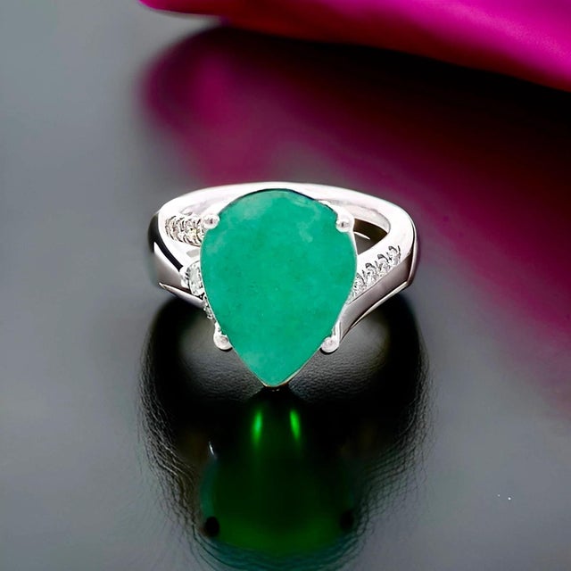 Natural Emerald Diamond Ring Size 7 14k White Gold 7.17 TCW Certified For Sale - Image 17 of 18