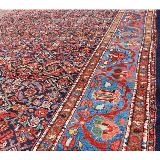 Blue Multi Color Antique Persian Malayer Rug With All Over Herati Design in Black & Shades of Blue For Sale - Image 8 of 9