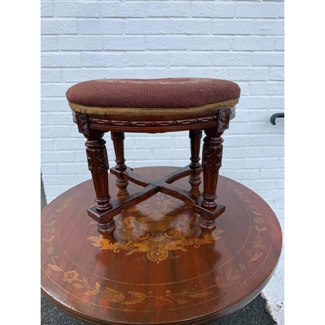 Early 20th Century Antique Victorian French Louis XVI Style Carved Walnut Oval Footstool For Sale - Image 5 of 11