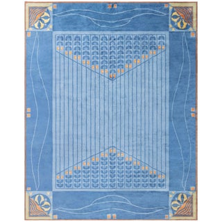 Viennese Inspired Blue Hand-Knotted Wool Rug by Doris Leslie Blau For Sale