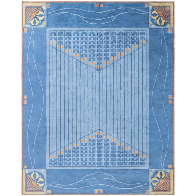 Viennese Inspired Blue Hand-Knotted Wool Rug by Doris Leslie Blau For Sale