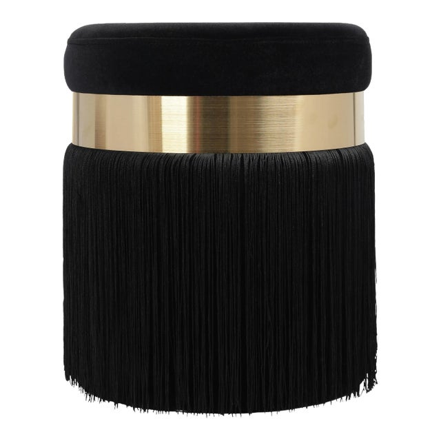 Melody Black Tasseled Ottoman For Sale