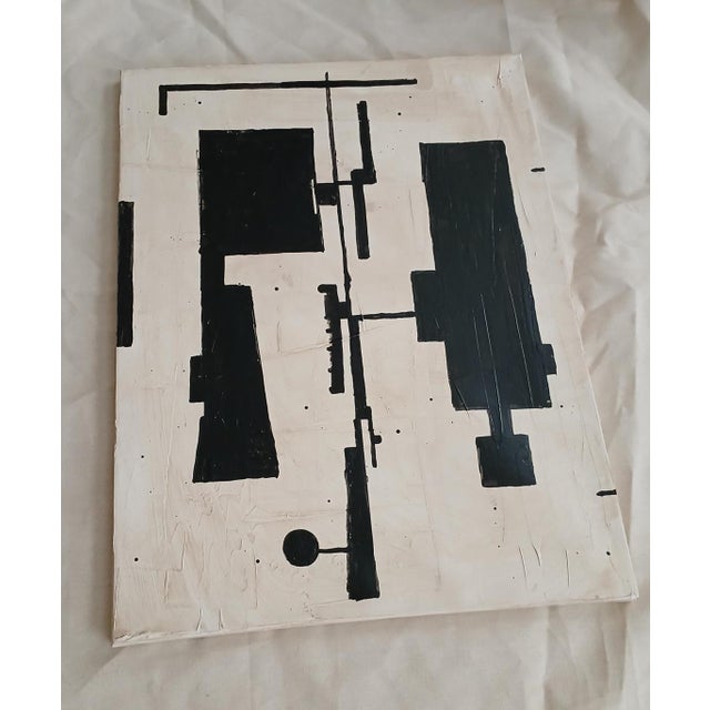 An original modern geometric abstract painting that measures 24in x 18in x .75in deep. It was created with acrylic, enamel...