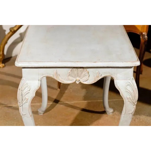 White 1890s Swedish Rococo Revival Painted Wood Side Table with Scalloped Apron For Sale - Image 8 of 11