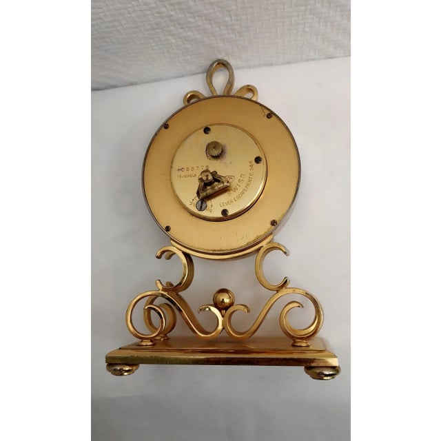 Metal Mid-Century Gilt Brass Imhof Genève Clock With 8-Day Movement 15 Jewels Retro Desk Clock Circa 1960s Made in Swiss For Sale - Image 7 of 9