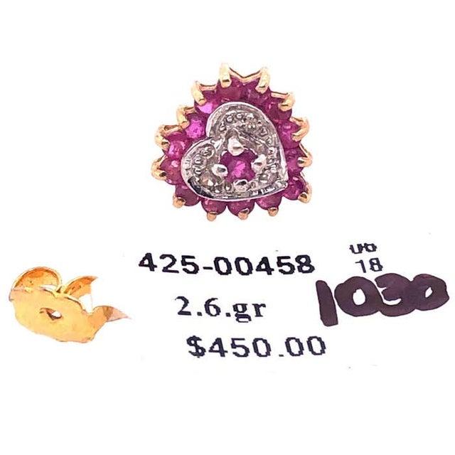 14 Karat White and Yellow Gold Button Ruby Earrings With Diamonds For Sale - Image 4 of 7