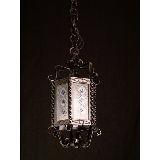 1960s Vintage Italian Iron and Glass Lantern, 1960s For Sale - Image 5 of 10