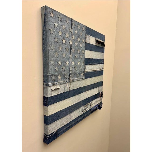 Textile Jean Jacques de la Verriere, Vintage 1970s Pop Art Americana Patriotic American Flag Denim Jeans Hand Sewn For Sale - Image 7 of 12