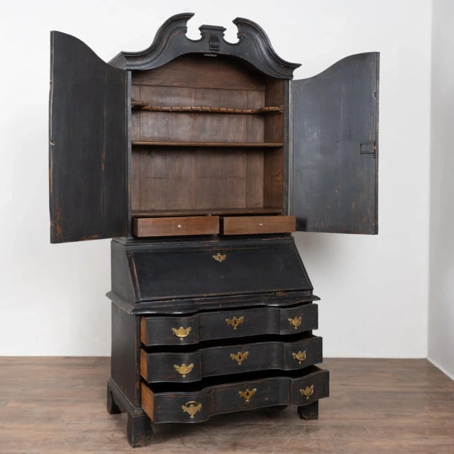 Late 18th-century Danish oak bureau or secretary featuring a newer professionally applied black layered painted finish,...