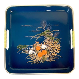 1970s Mid-Century Japanese Lacquered Square Tray With Side Handles. For Sale
