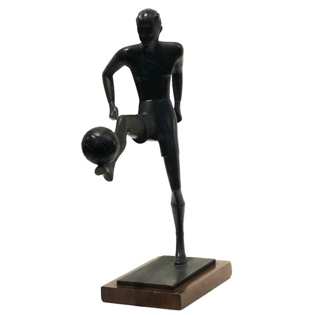 Early 20th Century Soccer Player, German Art Deco Patinated Bronze Sculpture, ca. 1930’s For Sale - Image 5 of 12