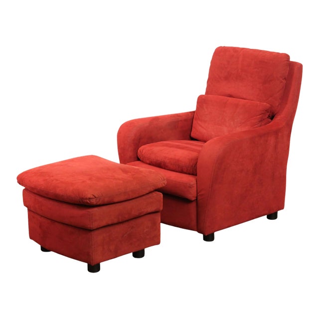 Roche Bobois Italian Modern Upholstered Lounge Armchair and Ottoman For Sale