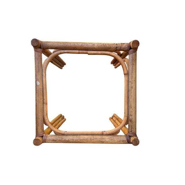 Wood Vintage Italian Bamboo Rattan Side Table or Plant Stand With Stamped Impruneta Terracotta Tile Top For Sale - Image 7 of 7