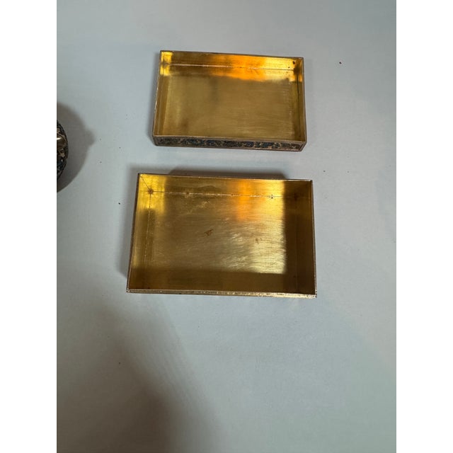 Paint Vintage Chinese Export Silver & Enamel Smoking Set, Cigarette Holder & Pair of Ashtrays For Sale - Image 7 of 11