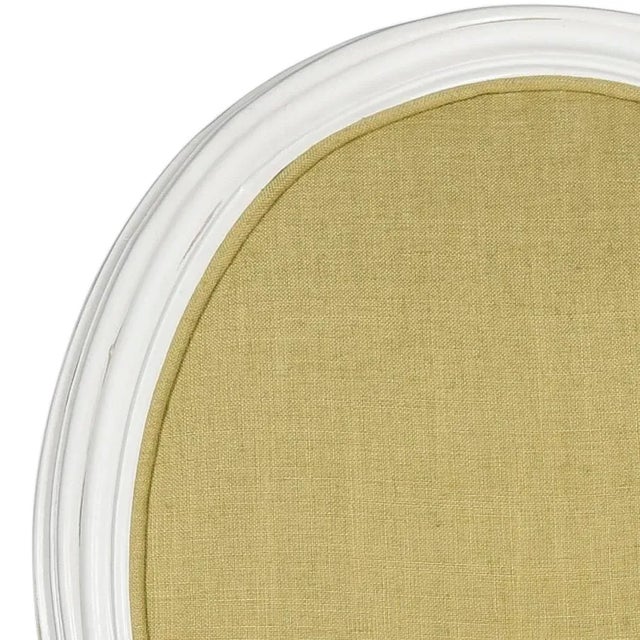 Wood 19''H French Brasserie Linen Oval Side Chair , Spring Green & Cream - a Pair For Sale - Image 7 of 8