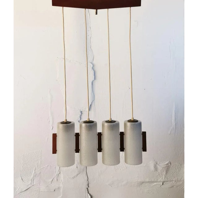 Metal Teak & Glass Ceiling Lamp, 1960s For Sale - Image 7 of 7