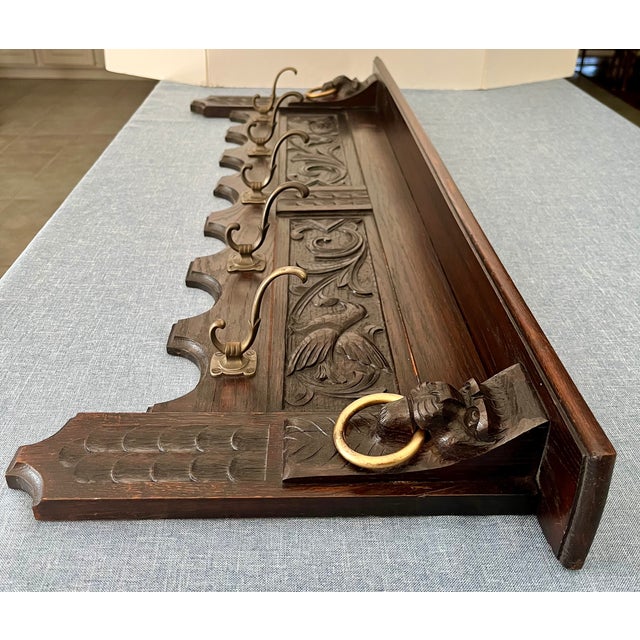 Gothic Antique Gothic Lions Head Wall Shelf Coat & Hat Rack For Sale - Image 3 of 18