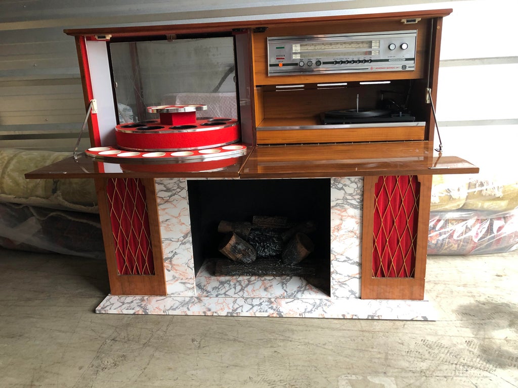 Vintage German Koronette Console Stereo Bar and Fireplace | Chairish