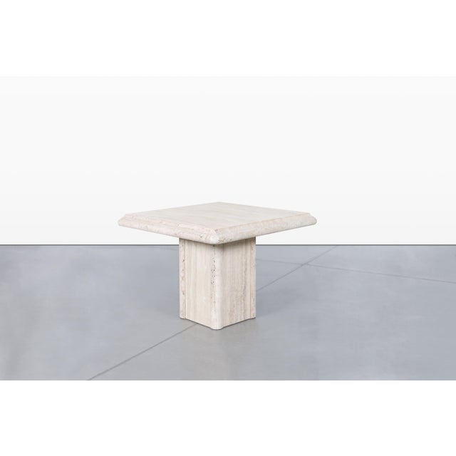 Vintage Italian Modern Travertine Side Tables With Bullnose Edge, 1980s For Sale - Image 10 of 13