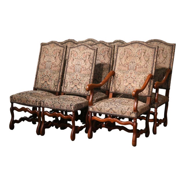 Mid-Century French Carved Sheep Bone Dining Chairs and Armchairs, Suite of 8 For Sale