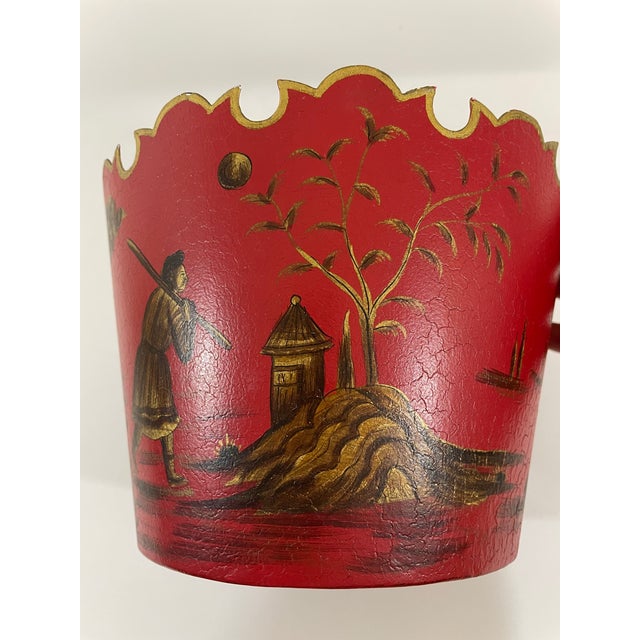 1950s-70s Chinoiserie Red Toleware Cachepot or Jardiniere For Sale - Image 10 of 15