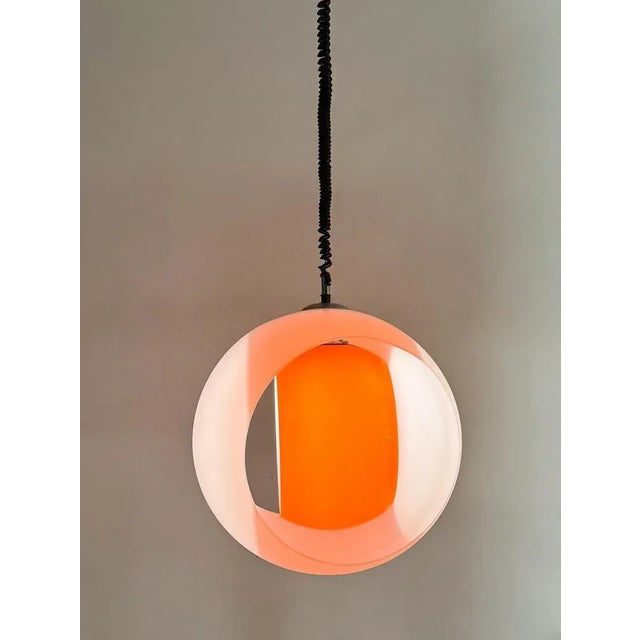 Glass Mid-Century Eclisse Pendant Light in White and Orange Murano Glass, 1960s For Sale - Image 7 of 13