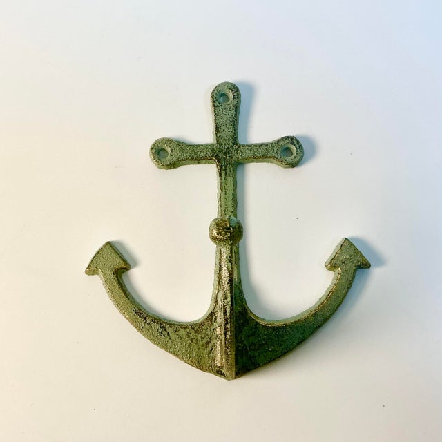 1970s Vintage Nautical Coastal Arts & Crafts Cast Iron Anchor Wall Hook For Sale - Image 9 of 11
