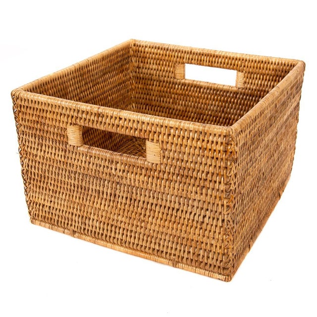Brown Artifacts Rattan Square Storage Basket with Handles in Honey Brown - 12" For Sale - Image 8 of 8