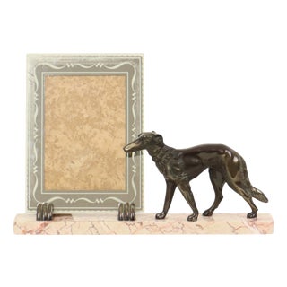 Large Art Deco Marble Photo Frame with Greyhound, 1930s For Sale