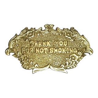 Vintage 1970s Brass Ornate No Smoking Sign For Sale