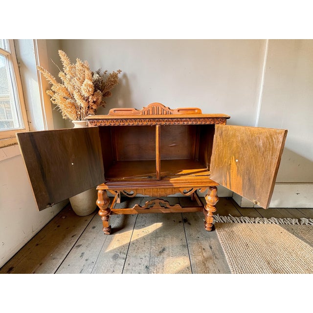 Antique Jacobean Revival Cabinet Sideboard Server Bar-Storage Buffet-Tudor-Entry For Sale - Image 4 of 12