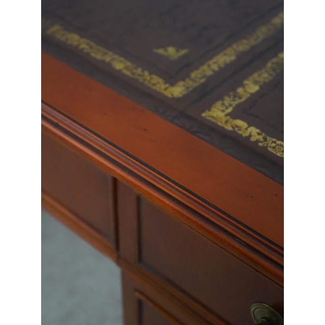 English Yew Wood Brown Leather Top 3 Part Desk For Sale - Image 13 of 18