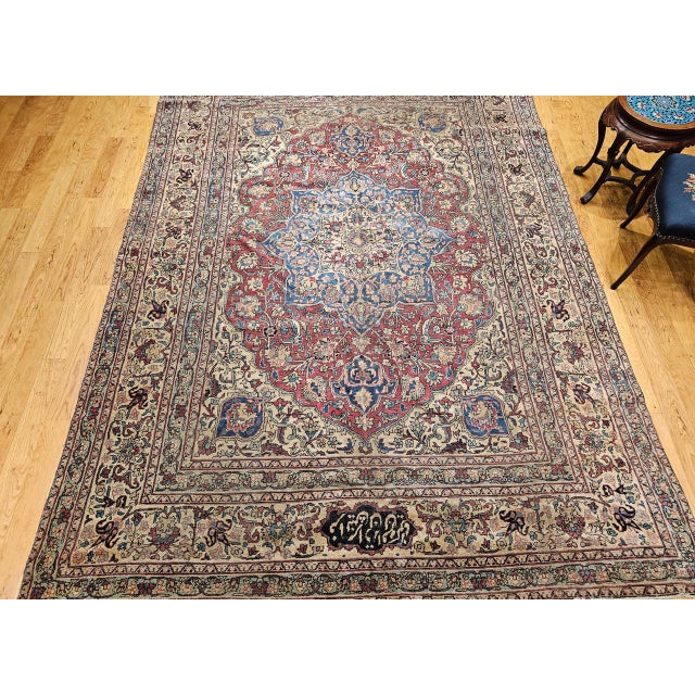 19th Century Persian Kerman Lavar Rug, Hand-Knotted Wool, Floral Pattern, Red & Ivory, 8x11 For Sale - Image 16 of 18