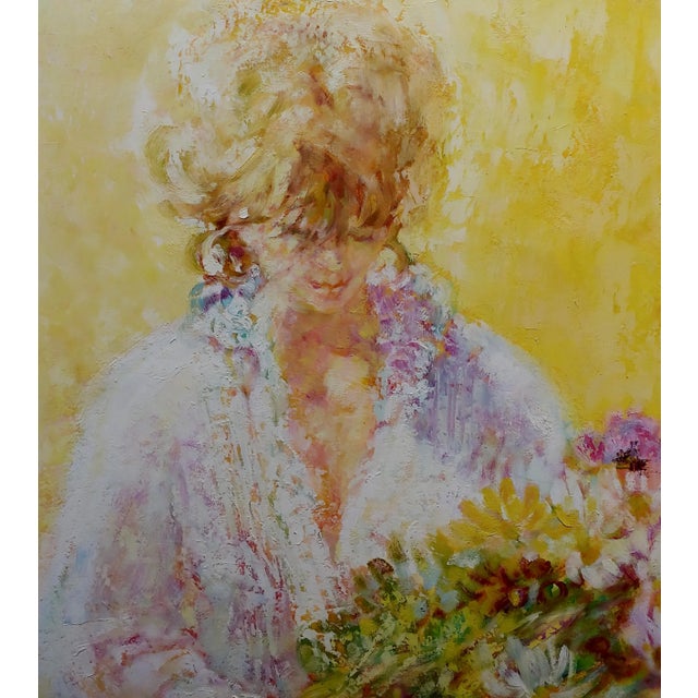 Louis Fabien - the Blonde Flowers Girl -Oil Painting For Sale - Image 4 of 9