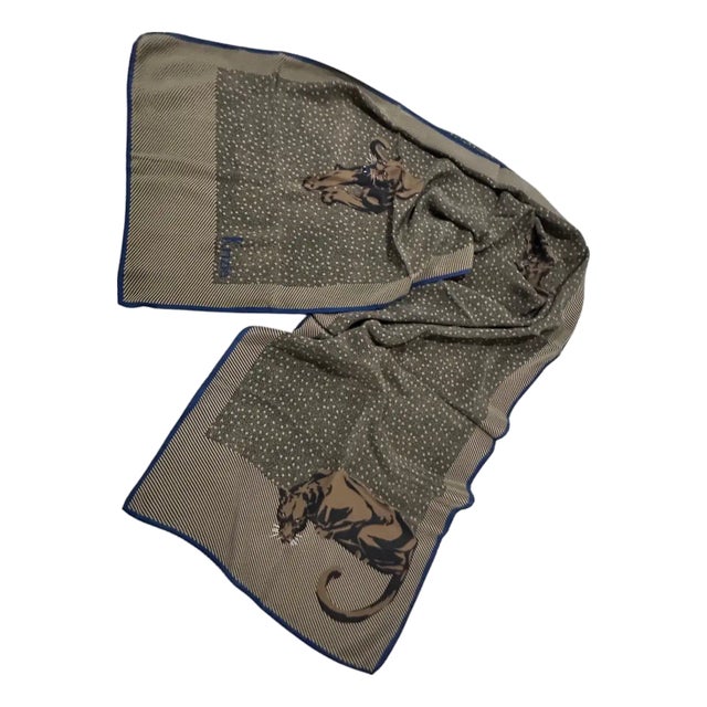 1980s Black Panter Silk Print Scarf by Krizia For Sale