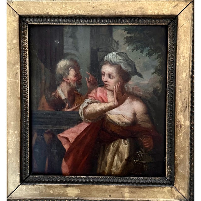 French School Artist, The Confidence or the Romantic Rendezvous, 1750-1780, Oil on Wood, Framed For Sale - Image 5 of 7