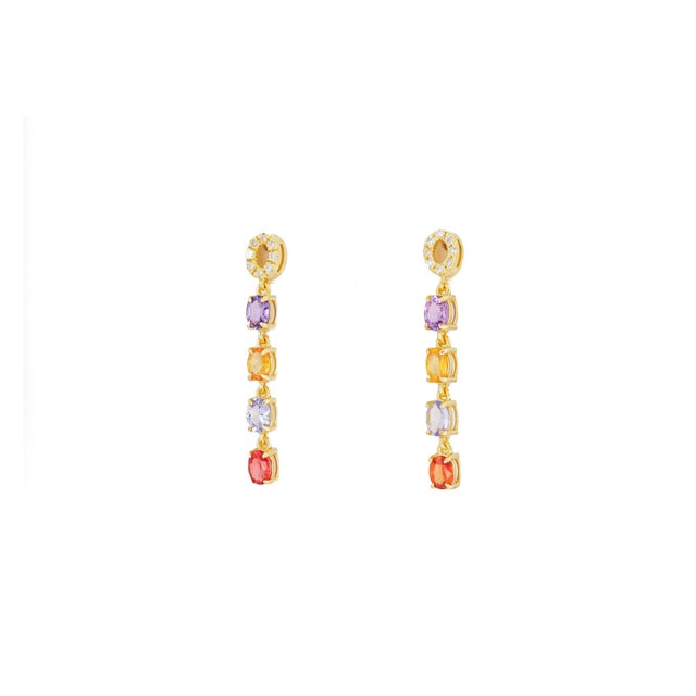 Multicolor Gemstone Earrings Studs in 14k Gold - 2 Pieces For Sale - Image 6 of 10