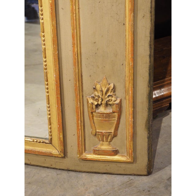 Antique French Gray Painted and Giltwood Louis XVI Style Trumeau Mirror, C. 1880 For Sale - Image 10 of 18