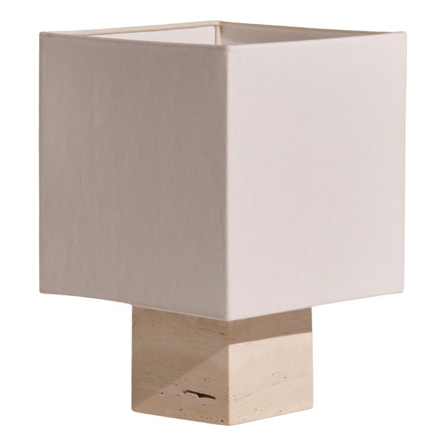White Travertine Small Roma 1 Square Table Lamp by Nassi For Sale