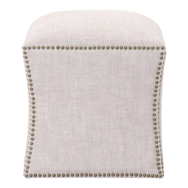 York Ottoman, Bisque French Linen For Sale