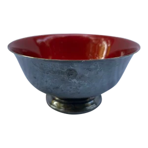 Red Enameled Revere Style Silver Bowl