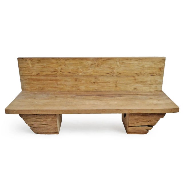 Solid reclaimed teak wood vintage bench. Modern simple design with clean lines and thick chunk tapered legs. Beautiful...