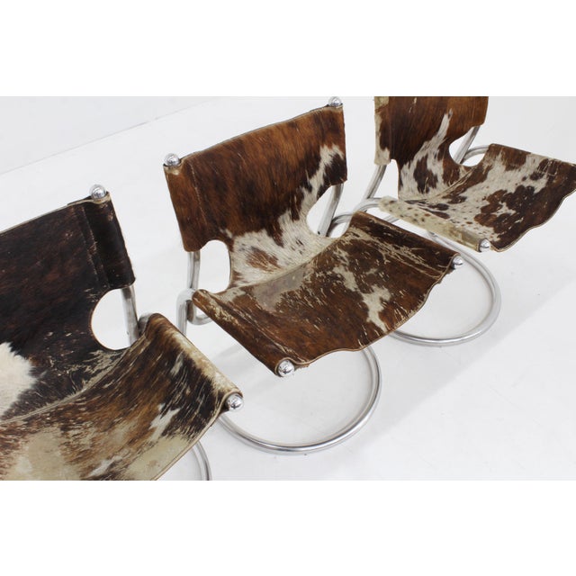 Brown Vintage Dining Room Chairs in Chrome and Cowhide from Parravicini Fratelli, 1970s, Set of 4 For Sale - Image 8 of 10